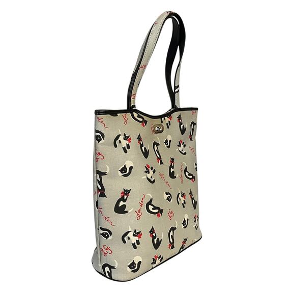 Y2K Vintage Lulu Guinness London Siamese Cat Gray Structured Tote Bag - Picture 8 of 9